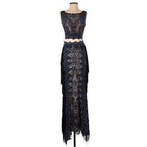 Vienna Prom Blue Black Rhinestone Embellished 2-piece Eyelash Lace Prom gown